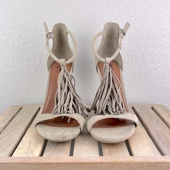 Mossimo Supply Co. Shoes - Mossimo Suede Tassle Open Toe Heels Neutral Tan Size 7.5